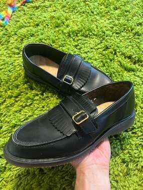 Dr. Martens Made in England Black Leather Kiltie Buckle Loafers